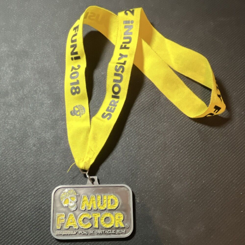 Mud Factor Seriously Fun 5K Obstacle Run 2018 Medal Yellow Silver Running